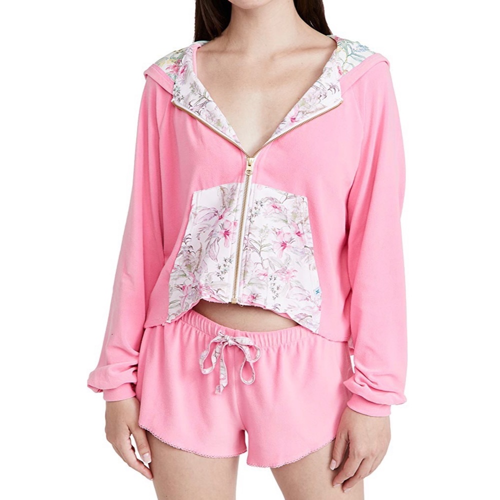 LoveShackFancy x Hurley Hawaiian Hibiscus Terry Zip Up Hoodie Size M